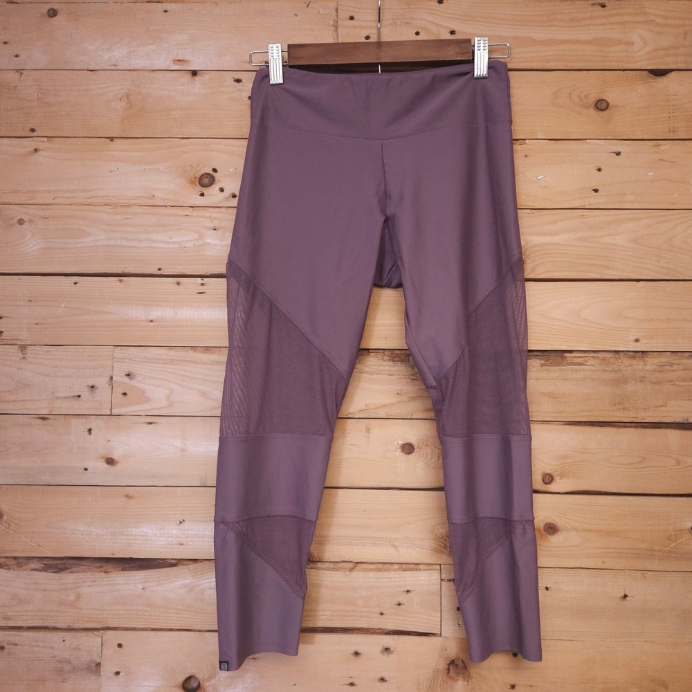 Onzie Flow Women Petite Small Purple Mesh Panel Cropped Yoga Activewear Leggings - Picture 2 of 7